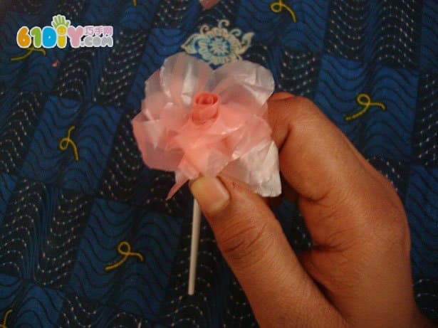 Handmade rose bouquet in plastic bag