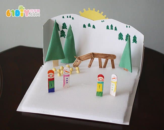 Children's handmade winter stereo scene