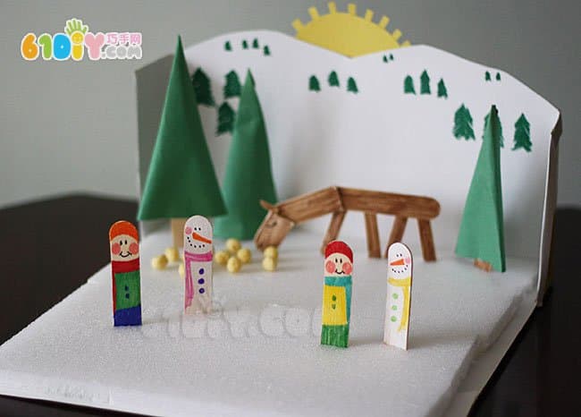 Children's handmade winter stereo scene