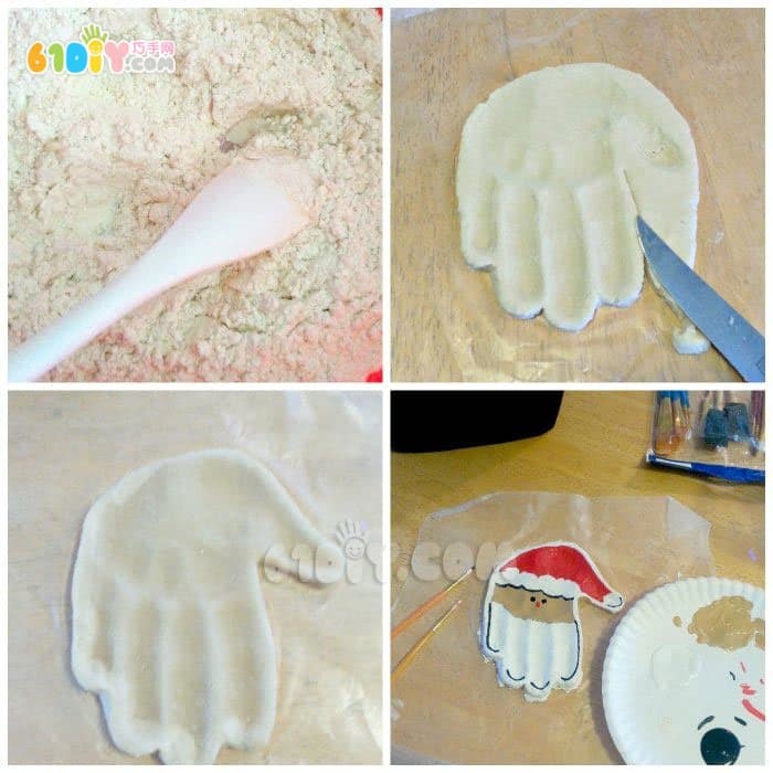 Salt dough making cute handprint Santa Claus