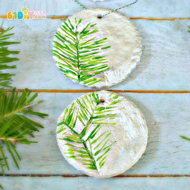 Salt dough making pine leaf christmas ornaments