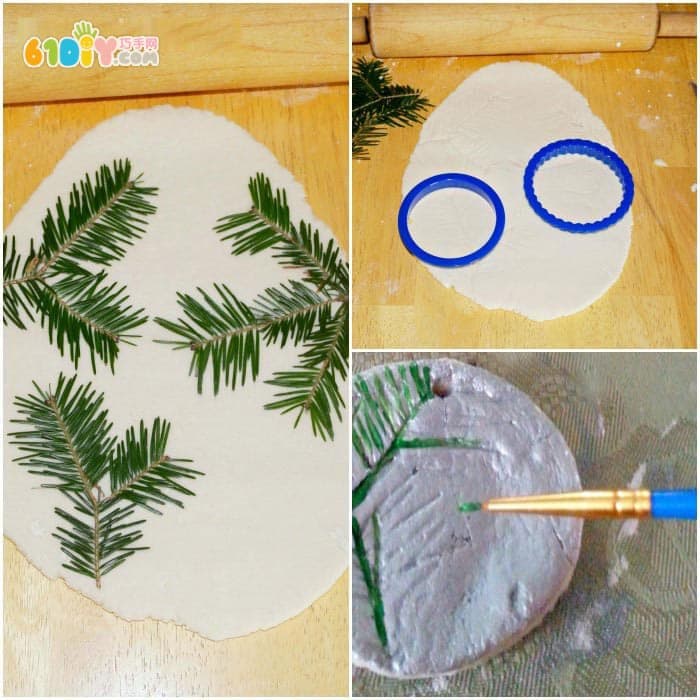 Salt dough making pine leaf christmas ornaments