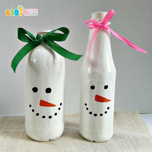 Children's winter handmade waste bottle DIY making snowman