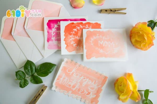 Simple and beautiful hand drawn crayon watercolor greeting card