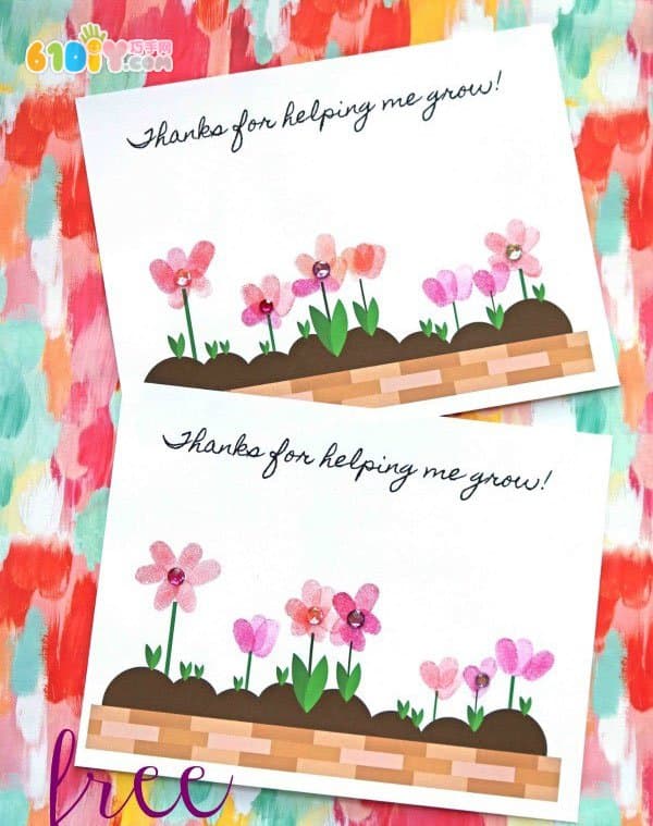 Two mother's day small flowers finger prints handmade