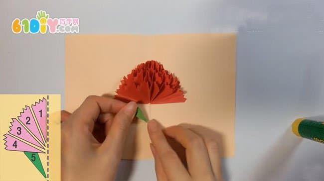 Three-dimensional carnation flower greeting card handmade