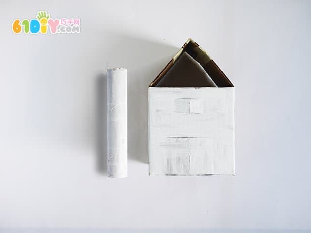 Waste cardboard handmade three-dimensional farm barn scene