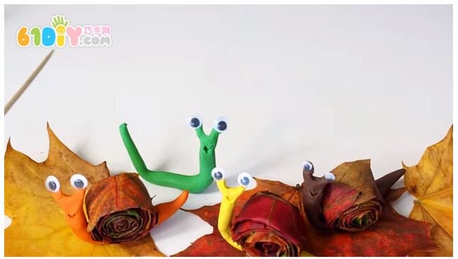 Children's handmade leaf clay snail