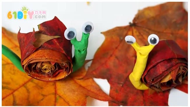 Children's handmade leaf clay snail