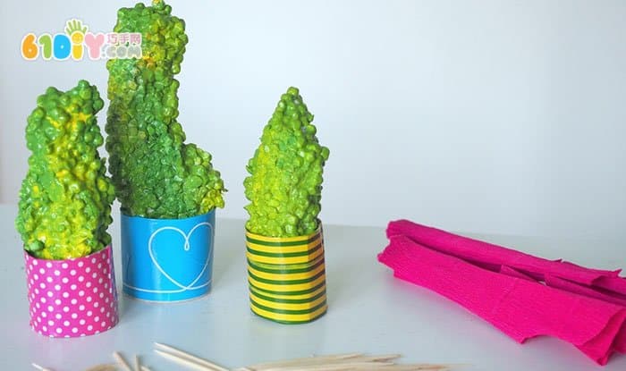 Waste foam roll paper tube handmade cactus