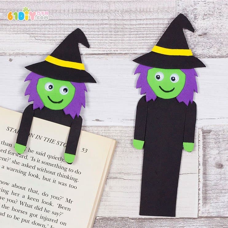 Halloween kids making cute witch bookmarks