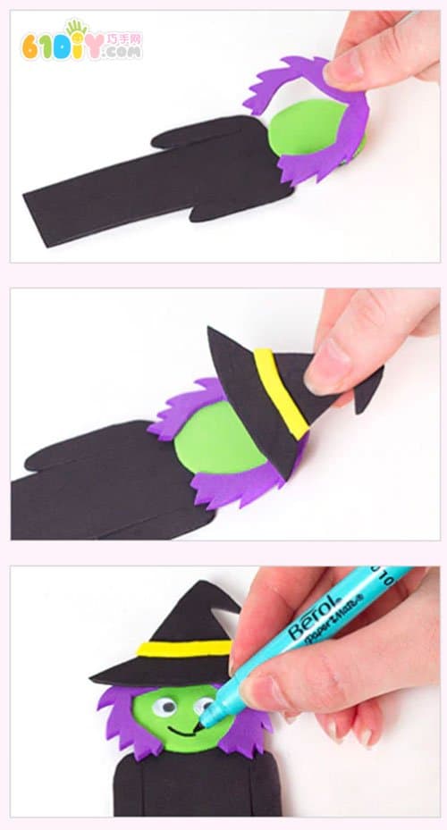 Halloween kids making cute witch bookmarks