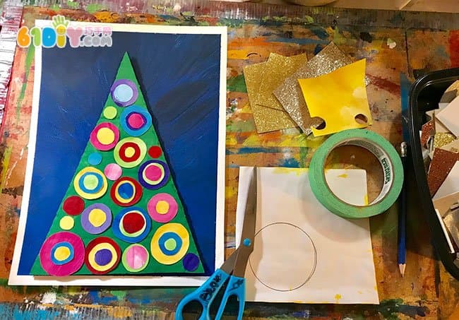 Children's handmade scrap cardboard Christmas tree