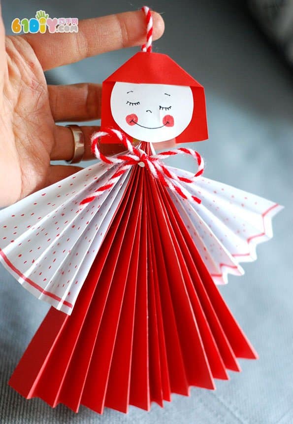 Folding fan small handmade - cute paper doll