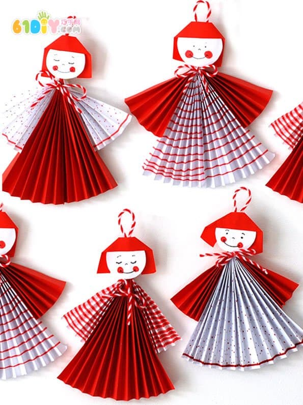 Folding fan small handmade - cute paper doll