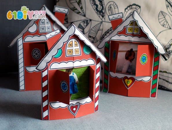 Children's handmade Christmas house photo frame