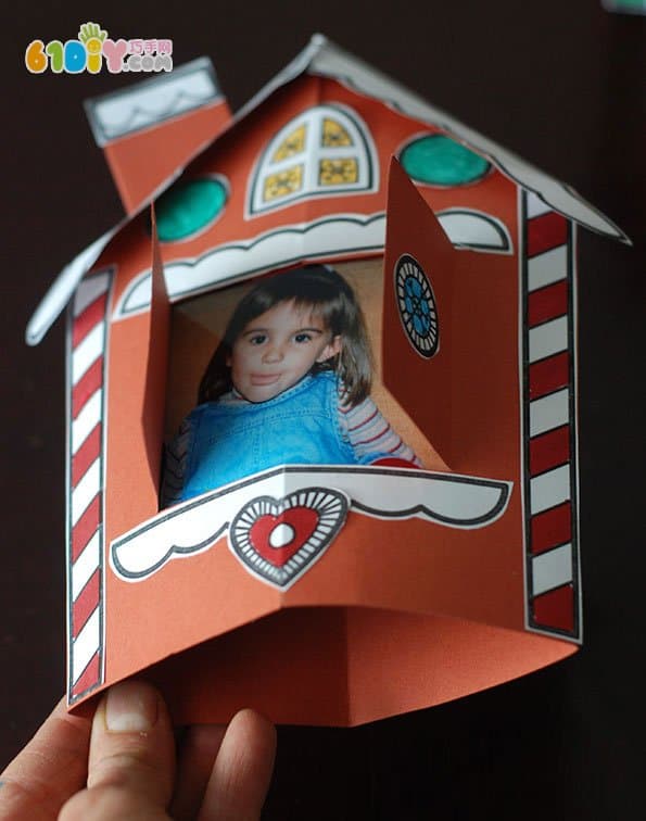 Children's handmade Christmas house photo frame