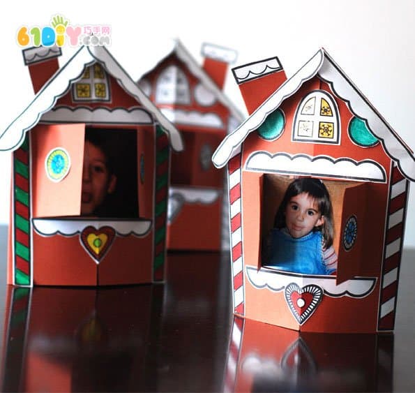 Children's handmade Christmas house photo frame