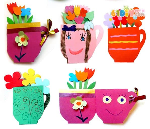 Three or eight children's making beautiful bouquet card