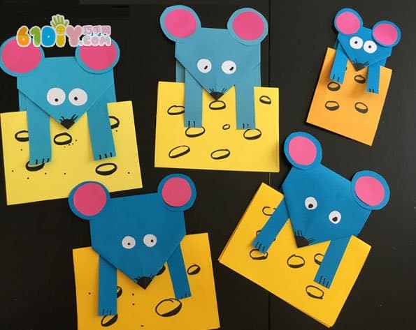 Children's paper art handmade little mice steal cheese