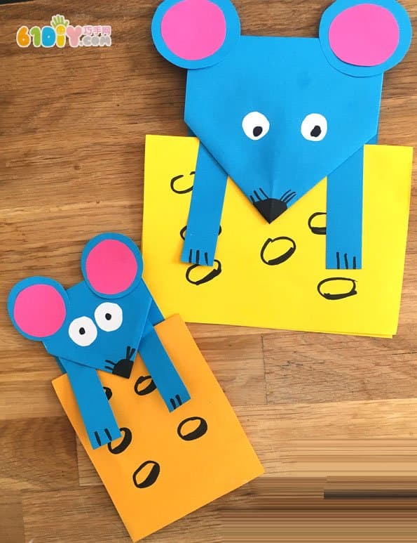 Children's paper art handmade little mice steal cheese