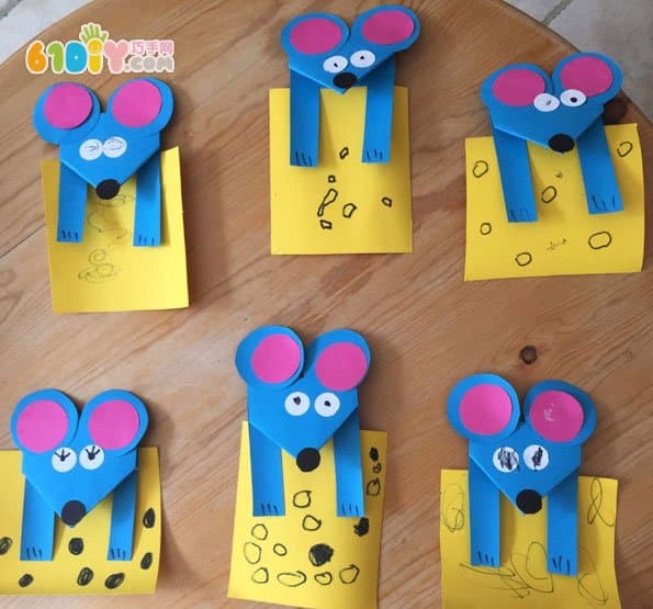 Children's paper art handmade little mice steal cheese