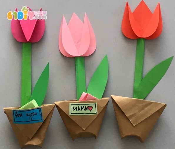 Women's Day Children's Handmade Beautiful Tulips Flower Pots