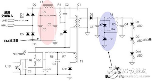 Figure 3: Ansemite 8 W LED driver application circuit diagram (input voltage 85 to 264 Vac)