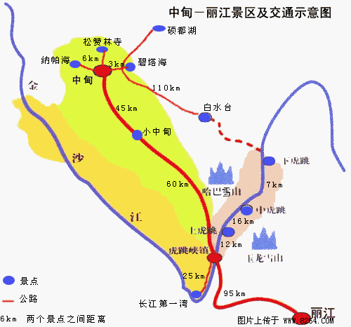 Zhongdian-Lijiang Scenic Spot and Traffic Schematic Map