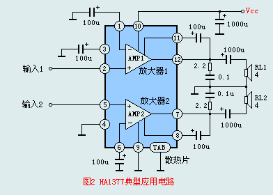 HA1377 two-channel typical application circuit