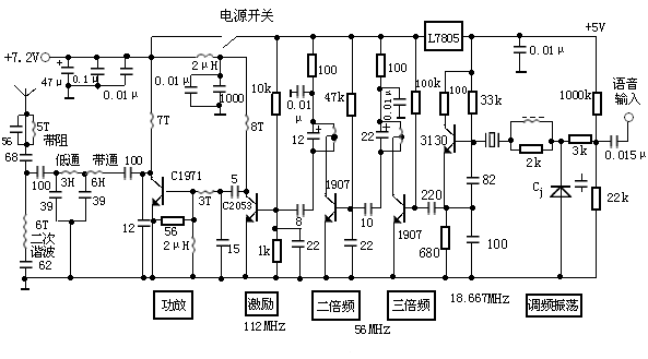 [Photo] Transmitter circuit of cordless telephone