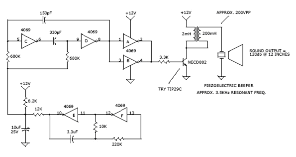 [Photo] 120db frequency sweeping siren circuit