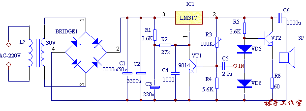 Class A power amplifier made with three-terminal LM317