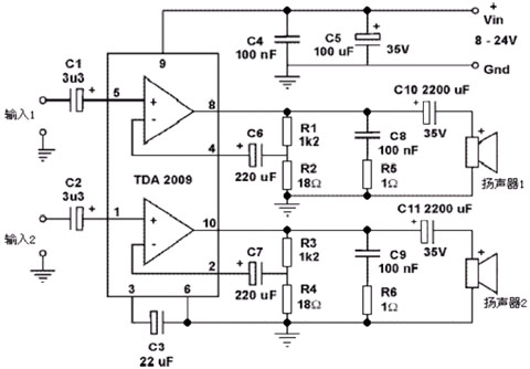 TDA2009A power amplifier circuit