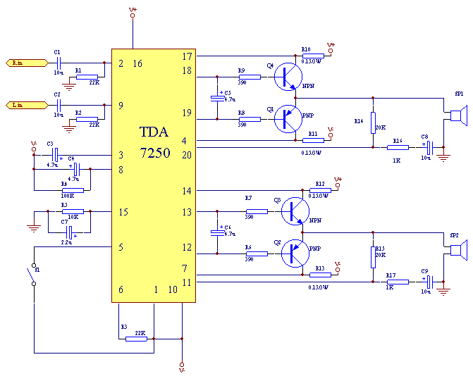 Make 100W power amplifier driven by TDA7250