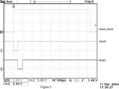 Each SIGNAL-PULSE recovered from the IR transmission produces two pulses (as shown) for controlling the output sample-hold circuit