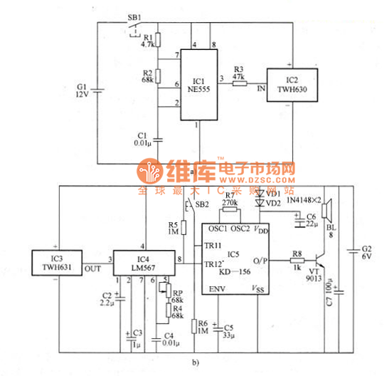 Radio remote doorbell circuit schematic