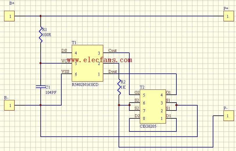 Lithium battery protection circuit schematic