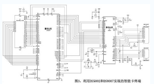 Smart card terminal using DS5002 and DS8007