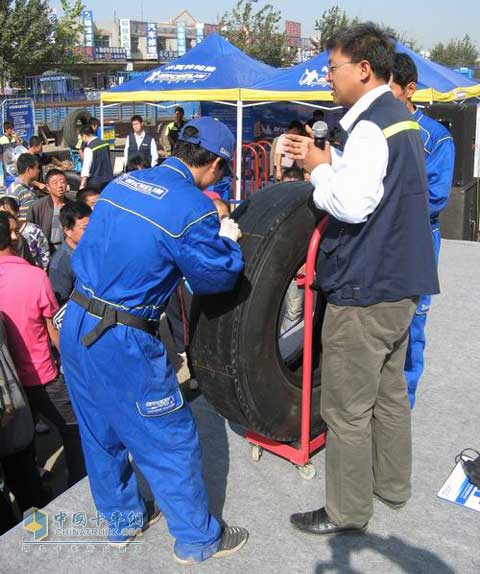 Michelin Experts Explaining Truck Driver Tyre Groove Service