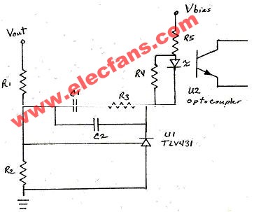 Typical feedback circuit with optocoupler primary / secondary isolation
