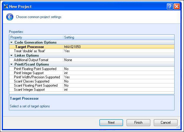 Figure 3. Select the MAXQ1850 processor