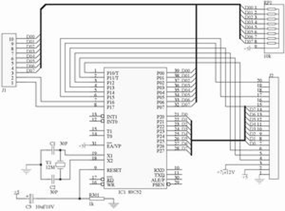 89C52 and RGS29128064GH000 hardware connection diagram