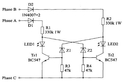 Schematic diagram of phase sequence indicating circuit