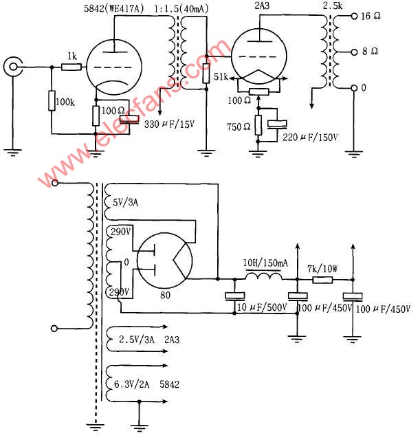 Simple 2A3 (2A3SE-4W) single-ended power amplifier circuit