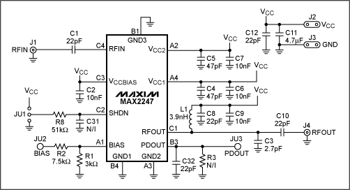 Figure 1. Schematic diagram of MAX2247, optimized for 802.11g