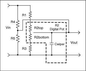 Figure 6. Using two parallel resistors (R4 and R5) in the original circuit, the bandwidth is increased by a factor of 100 compared to Figures 1 and 2.