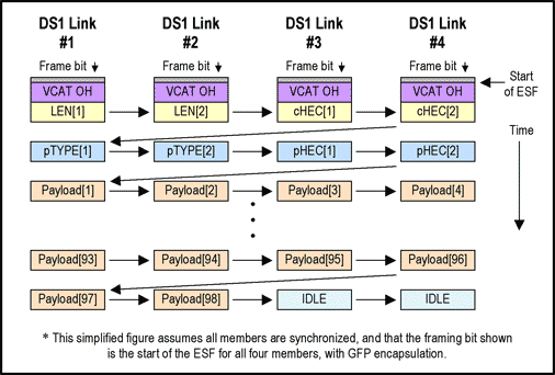 Figure 7. Data distribution of a four-member DS1 virtual cascade group