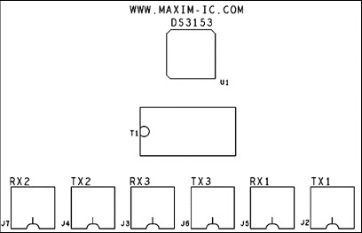 Figure 3-1. DS3153 triple-port, T3 / E3 LIU layoutâ€”silkscreen top layer.