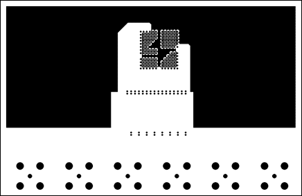 Figure 3-6. DS3153 triple-port, T3 / E3 LIU VCC plane {layer three} layoutâ€”no VCC plane under the transformer or TXP, TXN, RXP, RXN.